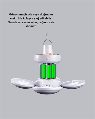 Güneş Enerjili ve USB Şarjlı LED Kamp Lambası – 5 Farklı Işık Modlu, Askılı Tasarım