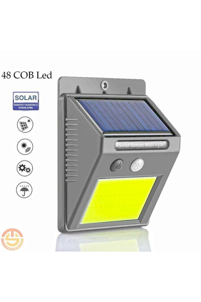 Solar 48 LED Bahçe Lambası - Geniş Açılı Panel - Duvara Monte