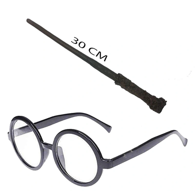 Harry Potter Asası ve Siyah Çerçeveli Gözlük Seti