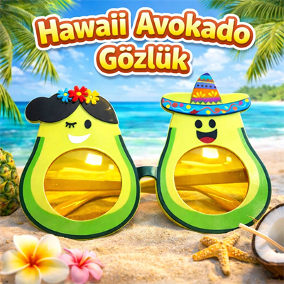 Hawaii Temalı Avokado Gözlük – Kostüm & Parti Gözlüğü