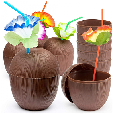 Hindistan Cevizi Hawaii Luau Aloha Pipetli İçecek Kabı Bardak 10x13 cm 1 Adet