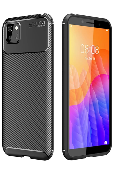 Huawei Y5P Kılıf Auto Focus Karbon Kapak - Siyah