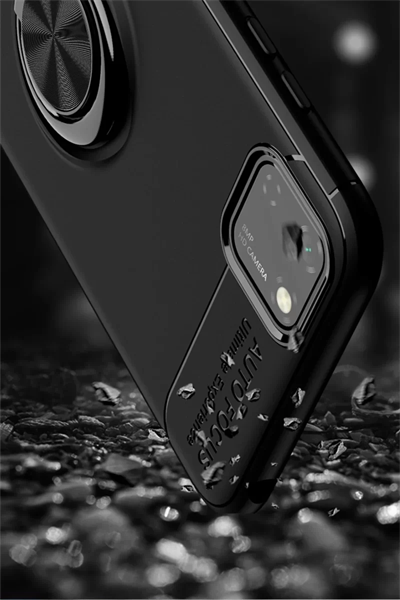 Huawei Y5P Kılıf Range Yüzüklü Silikon - Siyah-Kırmızı