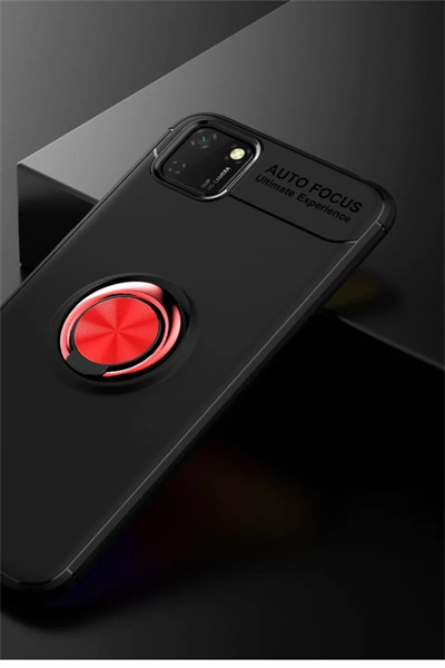 Huawei Y5P Kılıf Range Yüzüklü Silikon - Siyah-Kırmızı