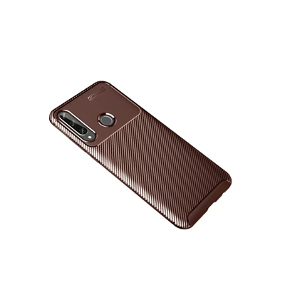 Huawei Y6P Kılıf Auto Focus Karbon Kapak - Kahverengi