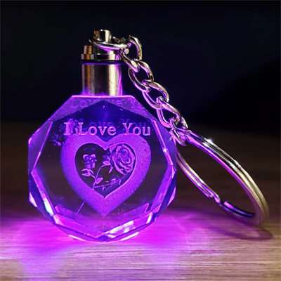 I Love You Kalp İçinde Gül Renk Değiştiren Kristal Anahtarlık
