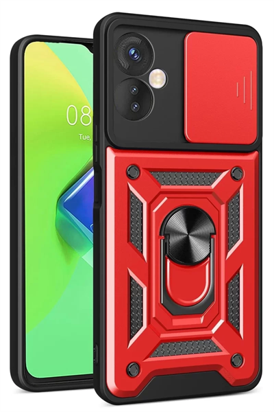 İnfinix Hot 30 4G Kılıf Pars Lens Yüzüklü Silikon - Kırmızı