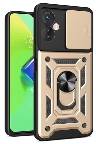 İnfinix Hot 30 4G Kılıf Pars Lens Yüzüklü Silikon - Gold