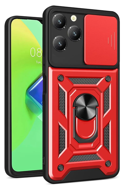 İnfinix Hot 40 Pro Kılıf Pars Lens Yüzüklü Silikon - Kırmızı