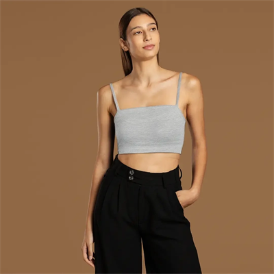 İp Askılı Fitilli Pamuk Örme Kısa Crop Atlet 40 cm