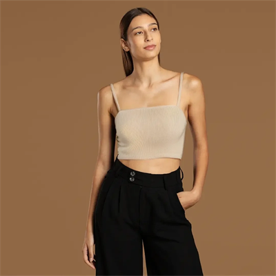 İp Askılı Fitilli Pamuk Örme Kısa Crop Atlet 40 cm