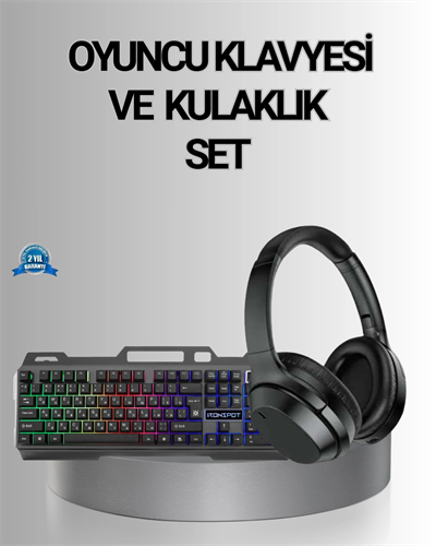 Işıklı  Klavye Mouse ve Bluetooth Kulaklık Seti Türkçe Q USB