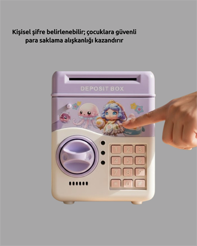 Işıklı Sesli Şifreli Otomatik Para Çeken Kumbara Mor