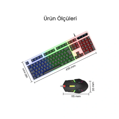 Kablolu Işıklı Gaming Standart Türkçe Q Klavye Ve Mouse Seti
