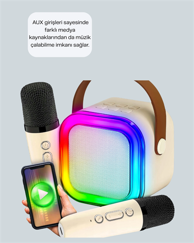 Kablosuz Karaoke Hoparlör – Çift Mikrofon ve LED Işıklı