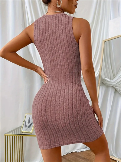 Kadın Askılı Bisiklet Yaka Kalın Fitilli Kaşkorse Mini Elbise