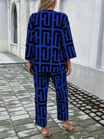 Kadın Uzun Kollu önü Açık Desenli Iki Iplik Ceket Ve Pantolon Ikili Takım