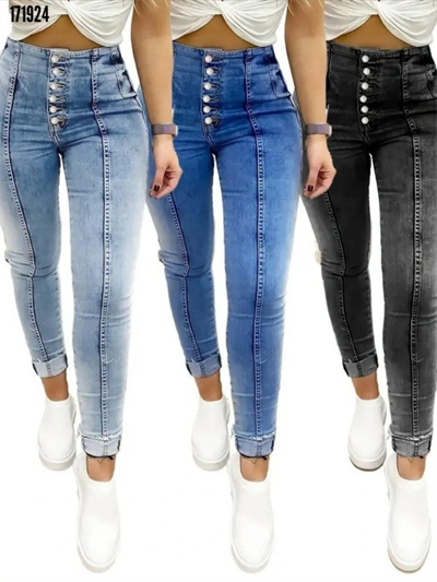 Kadın Yüksek Bel önden Düğmeli Jean Pantolon