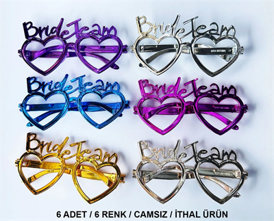 Kalpli Bride Team Gözlük Seti 6 Renk - Kına & Düğün Partileri İçin