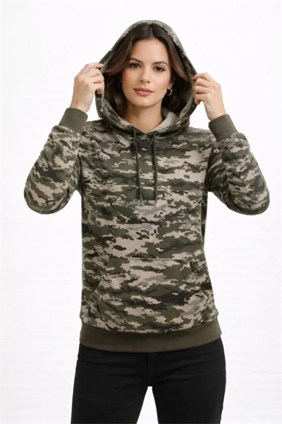 Kamuflaj Desenli 2 İplik 4 Mevsim Kapüşonlu Kanguru Cepli Hoodie Sweatshirt - Kamuflaj