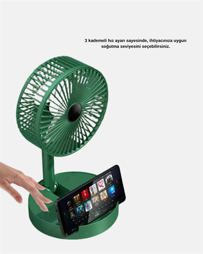 Katlanabilir Şarjlı Mini Fan 3 Kademeli Hız Ayarlı Taşınabilir