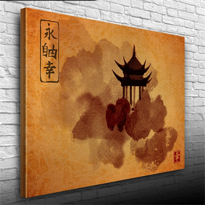 Kavuniçi Tonlarda Geleneksel Japon Mimarisi Kanvas Tablo 50 x 70