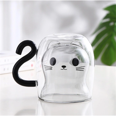 Kedi Figürlü Çift Cidarlı Cam Bardak