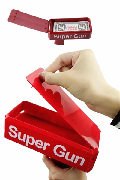 Kırmızı Parti Oyuncağı Para Saçma Fırlatma Tabancası Makinesi Super Money