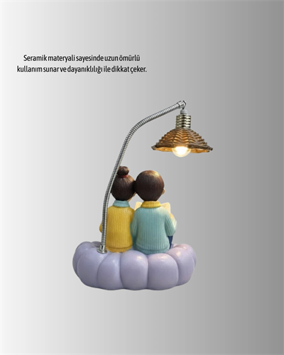Kitap Okuyan Çift Figürlü Gece Lambası Romantik Dekoratif Masa Lambası