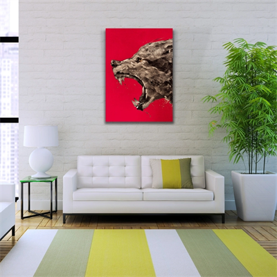 Kızgın Kurt , Kırmızı ve Gri Tonlarda Kanvas Tablo 50 x 70
