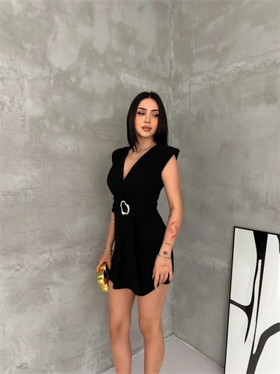 Kruvaze Drapeli Tokalı Mini Elbise Şık Gece Davet Abiye - Siyah