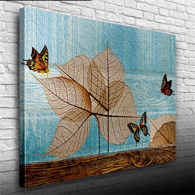 Kuru Yapraklar ve Kelebek Kanvas Tablo 50 x 70