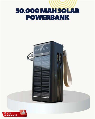 LED Aydınlatmalı Güneş Panelli Powerbank Seyahat ve Kamp İçin