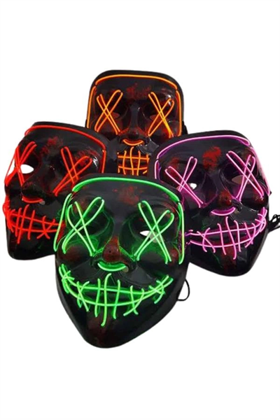 Led Işıklı Neon Maske Cadılar Bayramı Maskesi Korkunç Korku Maskesi
