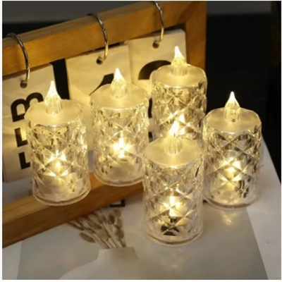 Led Mum Şeffaf Kristal LED Mum Pilli Alevsiz Çay Mumu Düğün Doğum Günü Ortam Işığı Mini