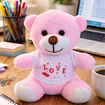 Love Tişörtlü Pembe Peluş Ayıcık