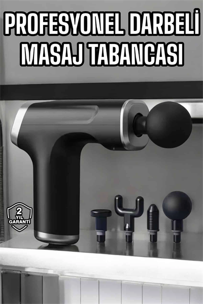 Masaj Tabancası 4 Başlıklı Kas ve Vücut Ağrıları İçin Şarjlı Darbeli