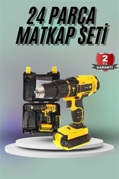 Matkap Seti 24 Parça Çift Bataryalı Darbeli Led Işıklı Vidalama