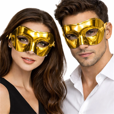 Metalize Parlak Parti Maskesi Altın Gold Renk 16x7 cm