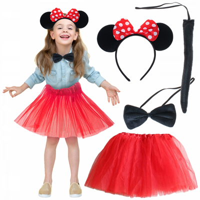 Minnie Mouse Kostüm Seti - Etek, Taç, Kuyruk, Papyon