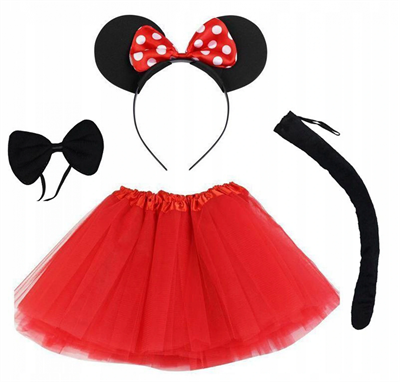 Minnie Mouse Kostüm Seti - Etek, Taç, Kuyruk, Papyon