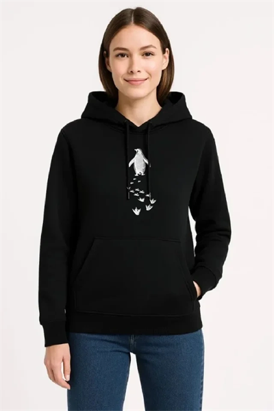 Nihilist Penguen Temalı Oversize Kapüşonlu Sweatshirt - Siyah