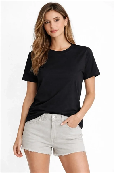 Osy Modal Yumuşak Dokulu Kumaş Bisiklet Yaka T-shirt - Siyah