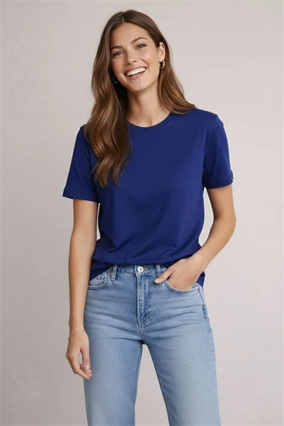 Osy Modal Yumuşak Dokulu Kumaş Bisiklet Yaka T-shirt - Lacivert