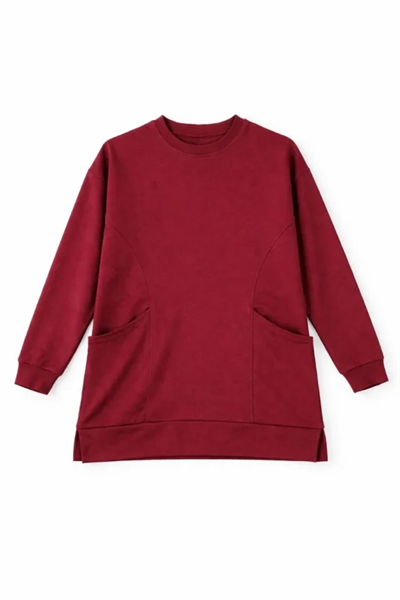 Osy Modal Yumuşak Dokulu Kumaş Tesettür Cepli Tunik Pantolon Takım - Bordo