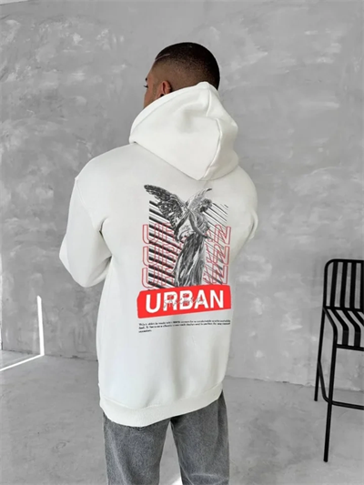 Oversize Üç İplik Kapüşonlu SweatShirt - Beyaz