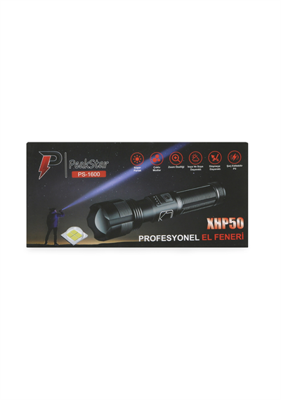 PeakStar Ps-1600 Süper Parlak Led Zoomlu 5 Mod Su Geçirmez Profesyonel Kamp Bekçi Avcı Feneri