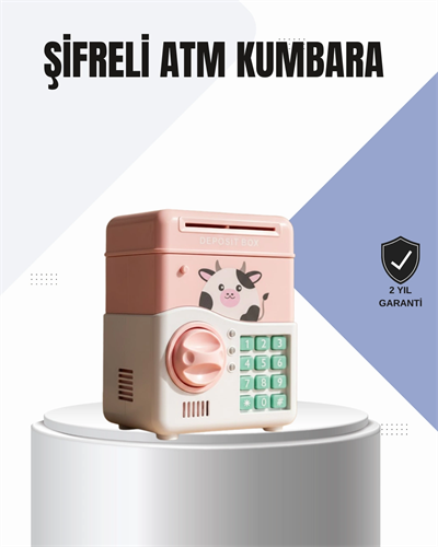 Pembe Elektronik Şifreli Otomatik Para Çeken ATM Kumbarası