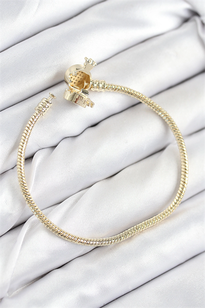 Pirinç Charm Zirkon Taşlı Taç Model Gold Renk Kadın Bileklik