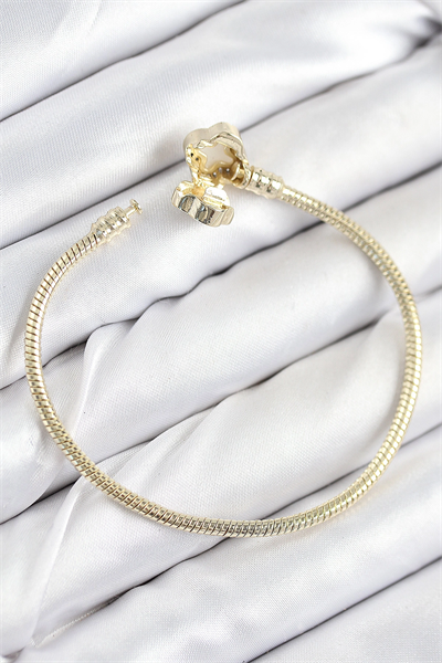 Pirinç Charm Zirkon Taşlı Yonca Model Gold Renk Kadın Bileklik